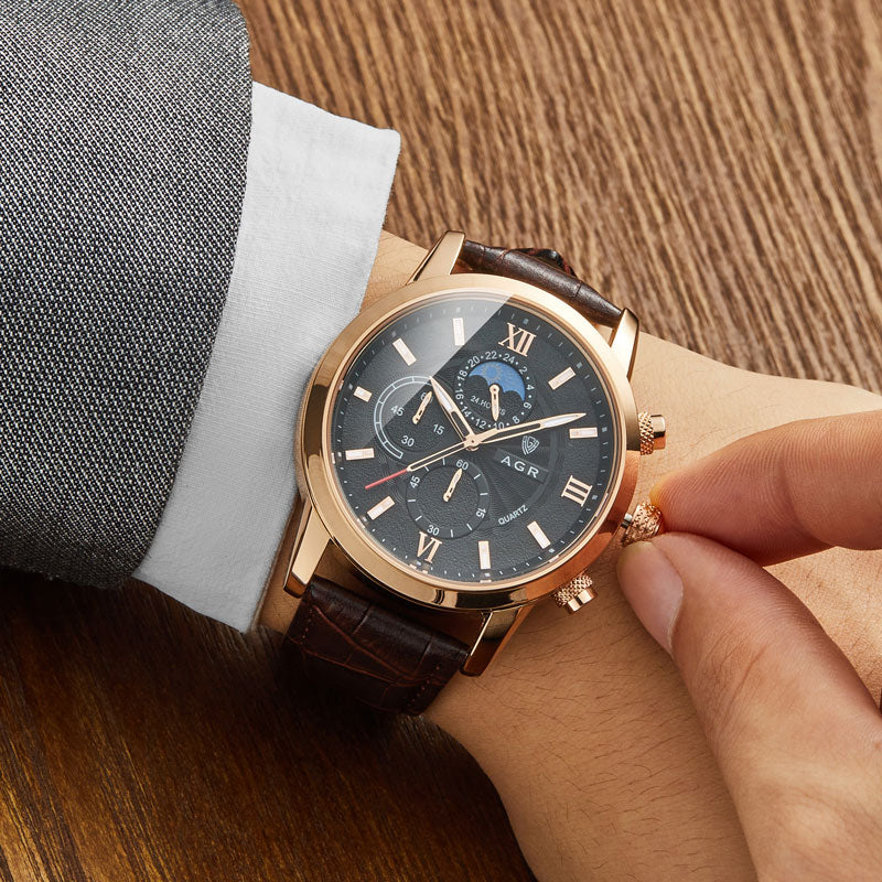 Montre Luxe en Cuir à Mouvement Quartz